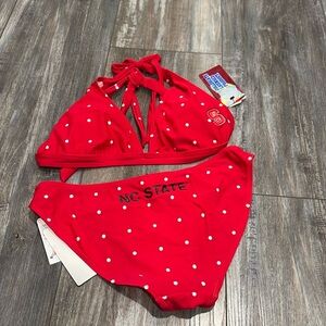 NC State University Bikini Polka Dot Red & White Medium NEW